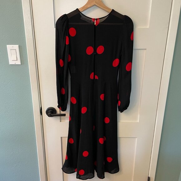 Reformation Luanne Red and Black Polka Dot Long Sleeve Midi Dress Size 4P - Picture 9 of 12
